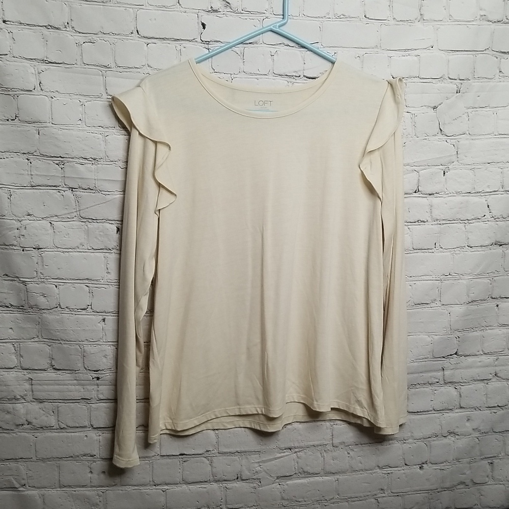 LOFT Outlet Cream Flutter Sleeve Blouse XLarge